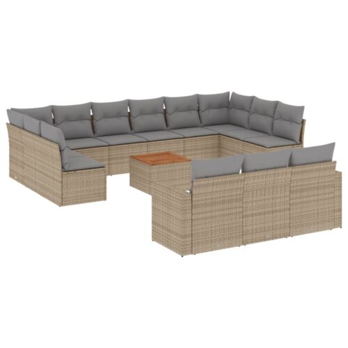 14-Piece Garden Sofa Set with Cushions Mix Beige Poly Rattan Wicker Outdoor Patio Furniture - Image 14