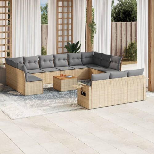14-Piece Garden Sofa Set with Cushions Mix Beige Poly Rattan Wicker Outdoor Patio Furniture - Image 2