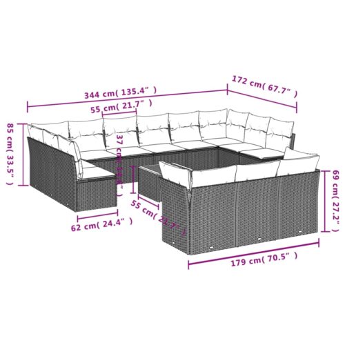 14-Piece Garden Sofa Set with Cushions Mix Beige Poly Rattan Wicker Outdoor Patio Furniture - Image 10