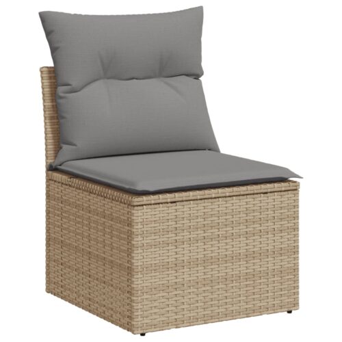 14-Piece Garden Sofa Set with Cushions Mix Beige Poly Rattan Wicker Outdoor Patio Furniture - Image 3