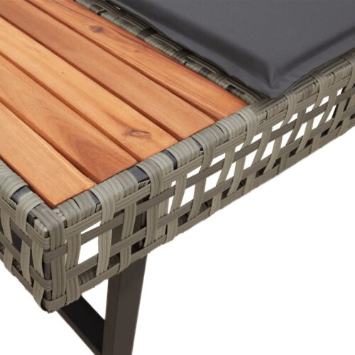 2-Piece Garden Sofa Set with Cushions Grey Poly Rattan Wicker Outdoor Patio Furniture Acacia - Image 7