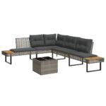 2-Piece Garden Sofa Set with Cushions Grey Poly Rattan Wicker Outdoor Patio Furniture Glass