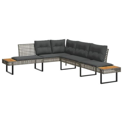 2-Piece Garden Sofa Set with Cushions Grey Poly Rattan Wicker Outdoor Patio Furniture Glass - Image 3