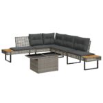 2-Piece Garden Sofa Set with Cushions Grey Poly Rattan Wicker Outdoor Patio Furniture Glass