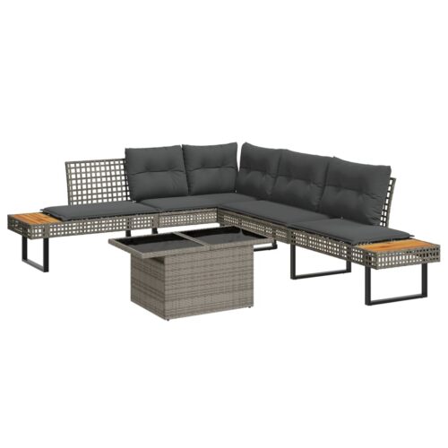 2-Piece Garden Sofa Set with Cushions Grey Poly Rattan Wicker Outdoor Patio Furniture Glass