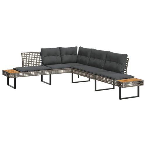 2-Piece Garden Sofa Set with Cushions Grey Poly Rattan Wicker Outdoor Patio Furniture Glass - Image 3