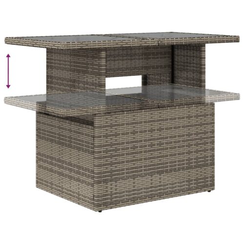 2-Piece Garden Sofa Set with Cushions Grey Poly Rattan Wicker Outdoor Patio Furniture Glass - Image 5