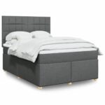 Bed Frame with Mattress & Topper Set Fabric Spring Base Dark Grey QUEEN