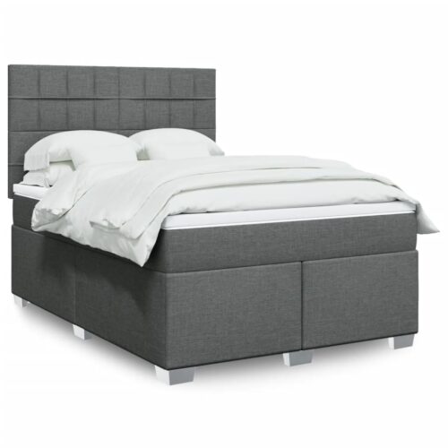 Bed Frame with Mattress & Topper Set Fabric Spring Base Dark Grey QUEEN Size - Image 2