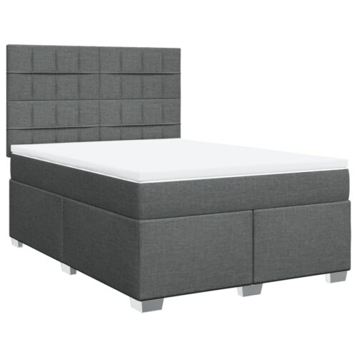 Bed Frame with Mattress & Topper Set Fabric Spring Base Dark Grey QUEEN Size - Image 13