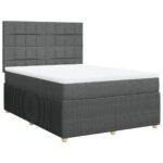 Fabric Bed Frame with Mattress Set Spring Box Base Platform Dark Grey Queen