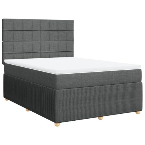 Fabric Bed Frame with Mattress Set Spring Box Base Platform Dark Grey Queen