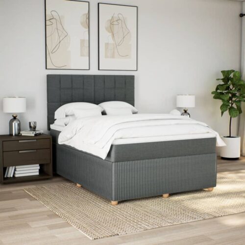 Fabric Bed Frame with Mattress Set Spring Box Base Platform Dark Grey Queen - Image 3