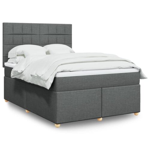 LED Lights Bed Frame with Mattress & Topper Set Fabric Spring Base Dark Grey Queen - Image 2