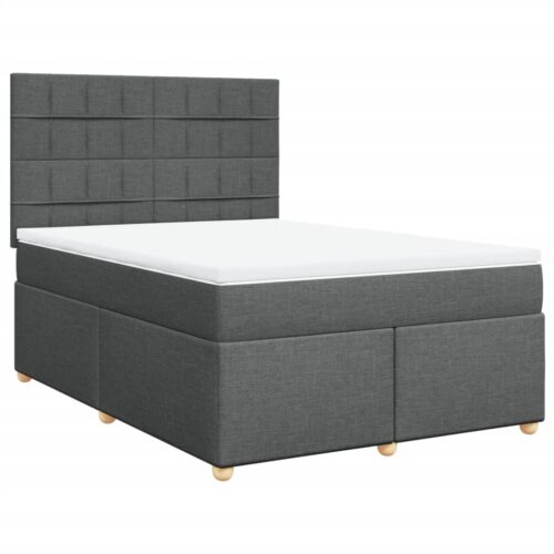 LED Lights Bed Frame with Mattress & Topper Set Fabric Spring Base Dark Grey Queen - Image 3