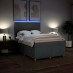 LED Lights Bed Frame with Mattress & Topper Set Fabric Spring Base Dark Grey Queen