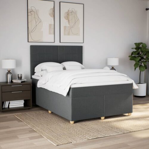LED Lights Bed Frame with Mattress & Topper Set Fabric Spring Base Dark Grey Queen - Image 5