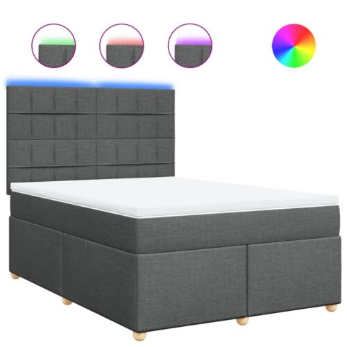 LED Lights Bed Frame with Mattress & Topper Set Fabric Spring Base Dark Grey Queen - Image 13