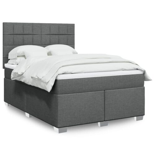 Bed Frame with Mattress & Topper Set Fabric Spring Base Dark Grey Queen - Image 2