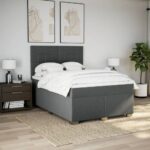 Bed Frame with Mattress & Topper Set Fabric Spring Base Dark Grey Queen