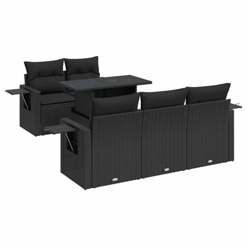 6-Piece Garden Sofa Set with Cushions Black Poly Rattan - Image 13