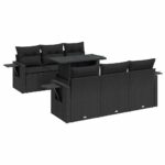 7-Piece Garden Sofa Set with Cushions Black Poly Rattan