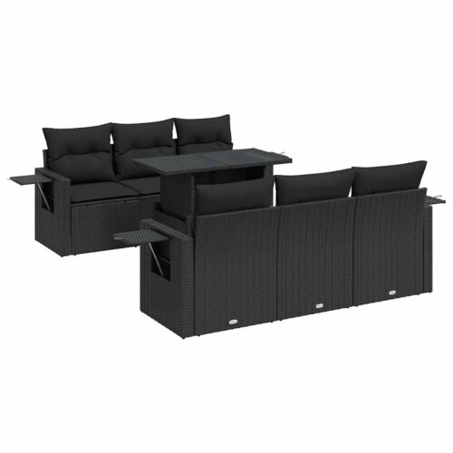 7-Piece Garden Sofa Set with Cushions Black Poly Rattan