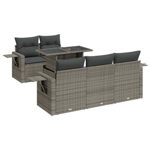 6-Piece Garden Sofa Set with Cushions Grey Poly Rattan