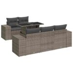 6-Piece Garden Sofa Set with Cushions Grey Poly Rattan