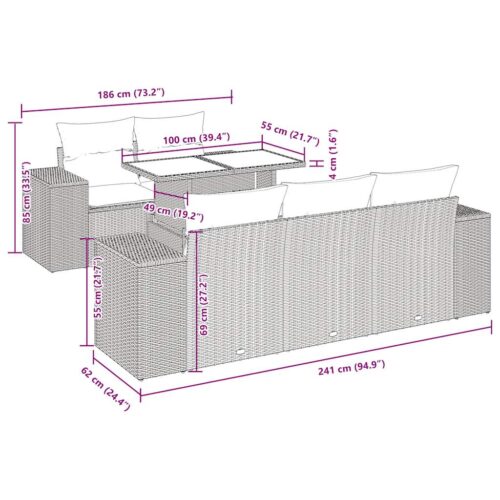6-Piece Garden Sofa Set with Cushions Grey Poly Rattan - Image 12