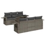 7-Piece Garden Sofa Set with Cushions Grey Poly Rattan