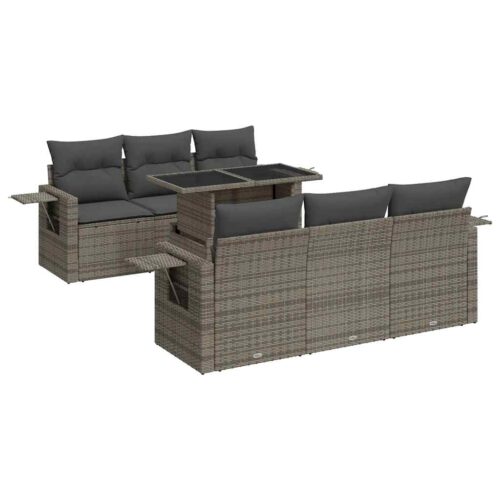 7-Piece Garden Sofa Set with Cushions Grey Poly Rattan - Image 13