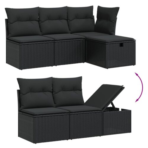 10-Piece Garden Sofa Set with Cushions Black Poly Rattan - Image 3