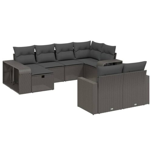 10-Piece Garden Sofa Set with Cushions Black Poly Rattan - Image 6