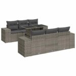 7-Piece Garden Sofa Set with Cushions Grey Poly Rattan