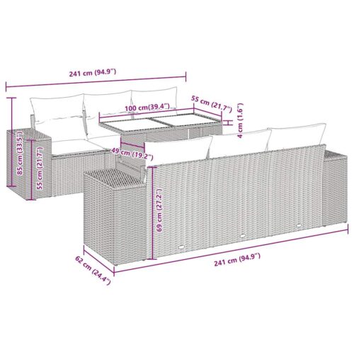 7-Piece Garden Sofa Set with Cushions Grey Poly Rattan - Image 12