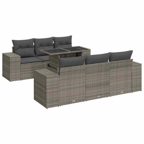 7-Piece Garden Sofa Set with Cushions Grey Poly Rattan - Image 13