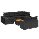 11-Piece Garden Sofa Set with Cushions Black Poly Rattan