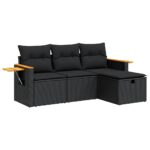 4-Piece Garden Sofa Set with Cushions Black Poly Rattan