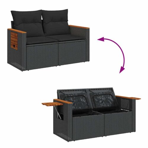 4-Piece Garden Sofa Set with Cushions Black Poly Rattan - Image 6