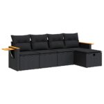 5-Piece Garden Sofa Set with Cushions Black Poly Rattan