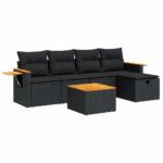 6-Piece Garden Sofa Set with Cushions Black Poly Rattan