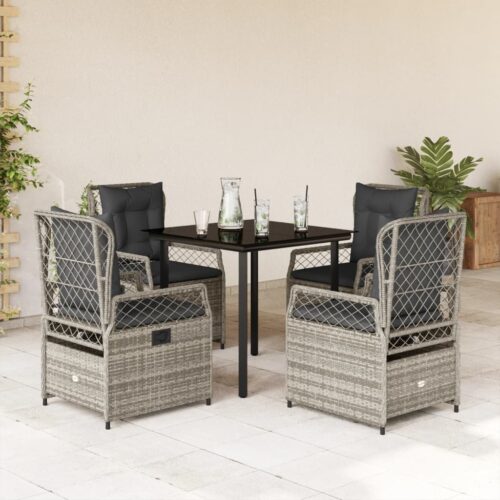 5-Piece Garden Dining Set with Cushions Grey Poly Rattan - Image 2
