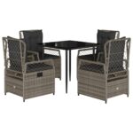 5-Piece Garden Dining Set with Cushions Grey Poly Rattan