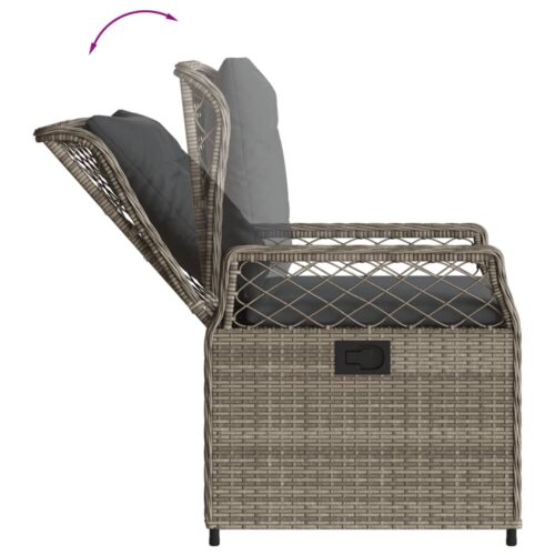 5-Piece Garden Dining Set with Cushions Grey Poly Rattan - Image 5