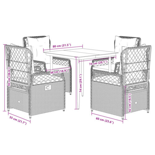 5-Piece Garden Dining Set with Cushions Grey Poly Rattan - Image 8