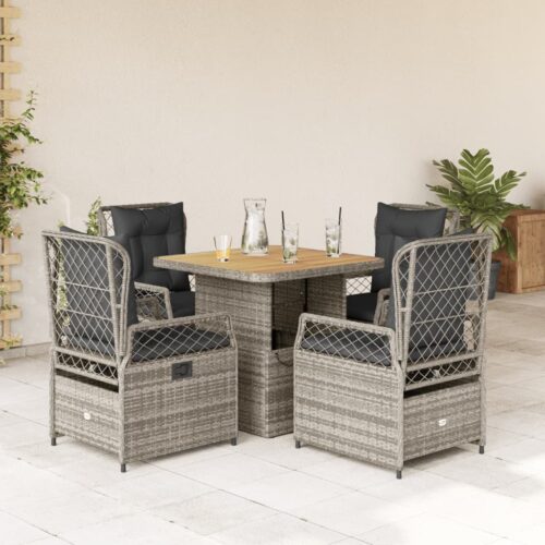 5-Piece Garden Dining Set with Cushions Grey Poly Rattan - Image 2