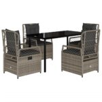 5-Piece Garden Dining Set with Cushions Grey Poly Rattan