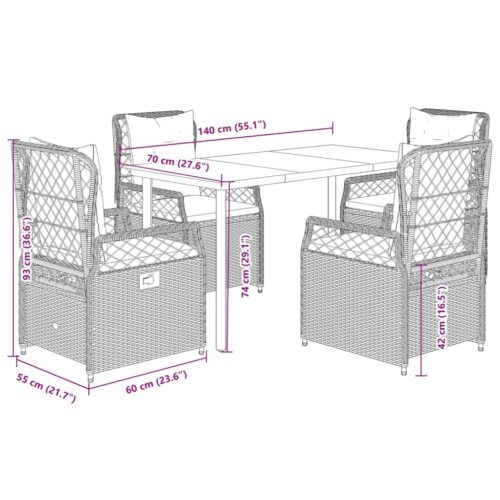 5-Piece Garden Dining Set with Cushions Grey Poly Rattan - Image 8