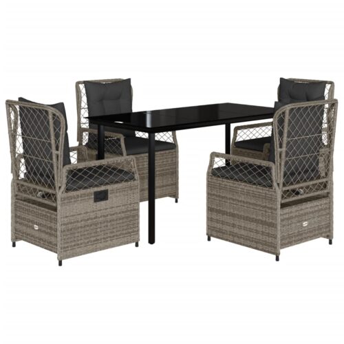 5-Piece Garden Dining Set with Cushions Grey Poly Rattan - Image 12